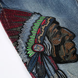 Embroidered Frayed Men's Jeans