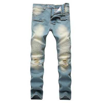 Cross border men's zipper jeans