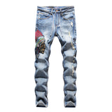 Embroidered Frayed Men's Jeans